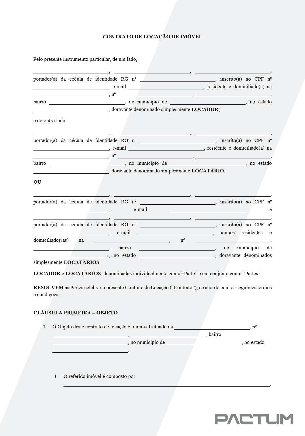 CONTRATO DE LOCAÇÃO DE IMÓVEL - ASSINATURA
