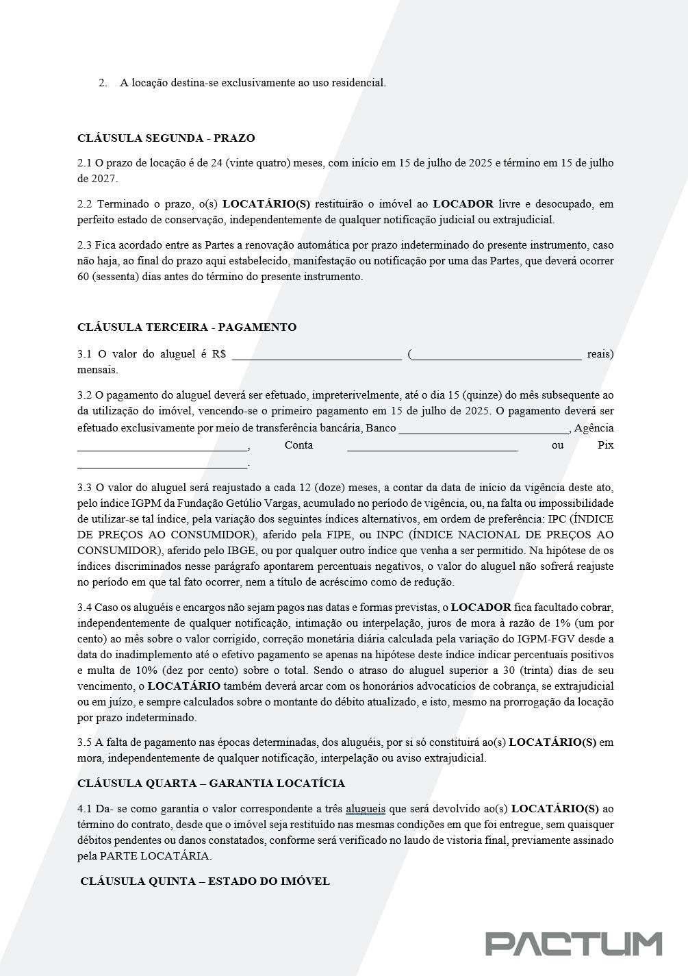 CONTRATO DE LOCAÇÃO DE IMÓVEL - ASSINATURA