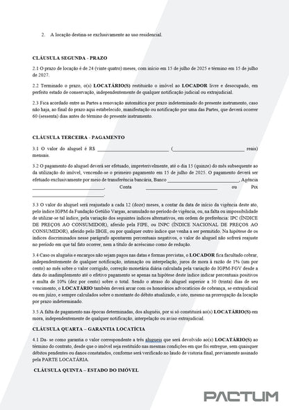 CONTRATO DE LOCAÇÃO DE IMÓVEL - ASSINATURA