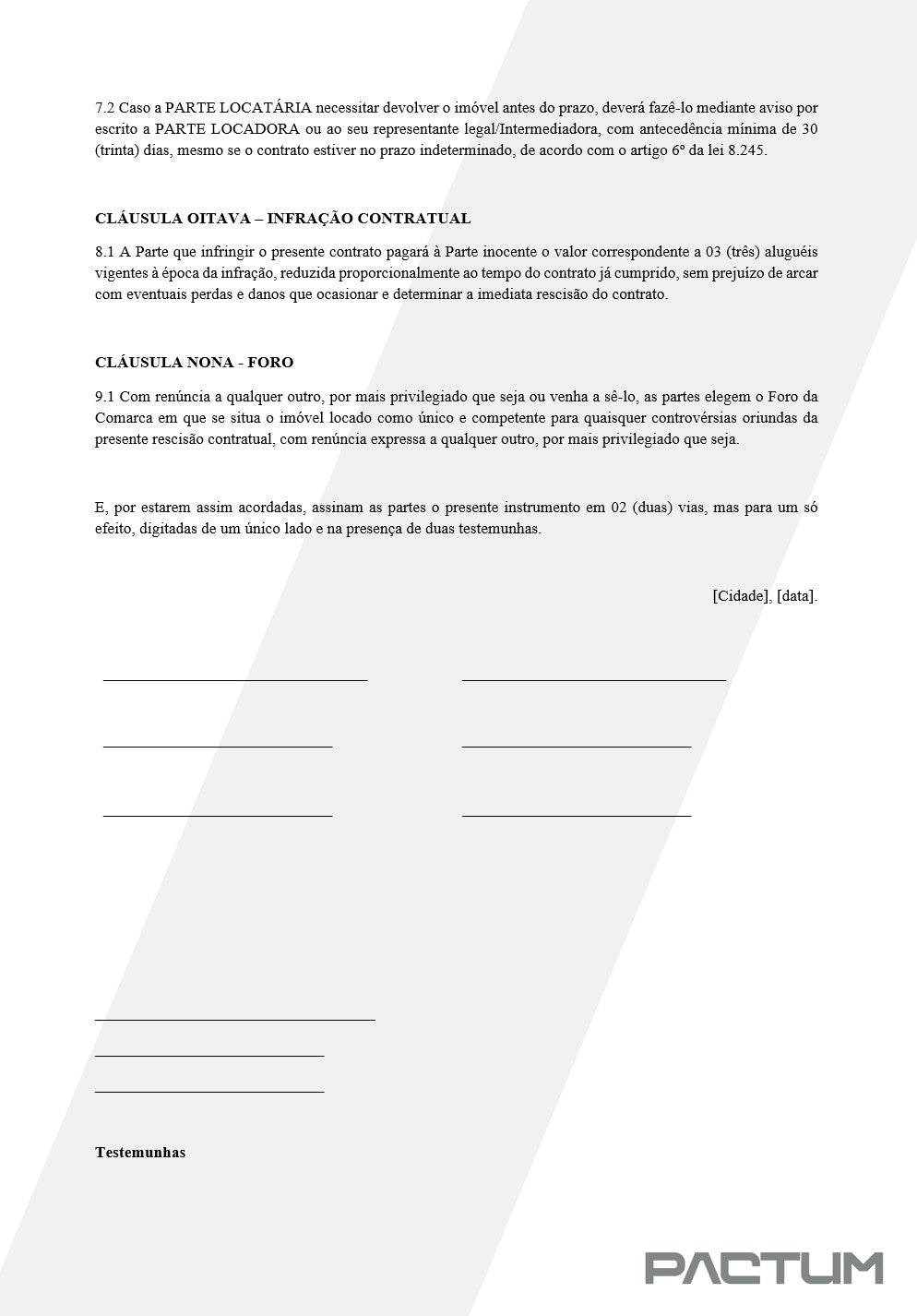 CONTRATO DE LOCAÇÃO DE IMÓVEL - ASSINATURA