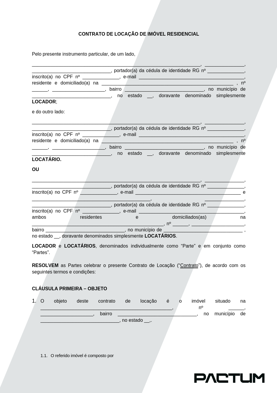 CONTRATO DE LOCAÇÃO DE IMÓVEL - DOWNLOAD