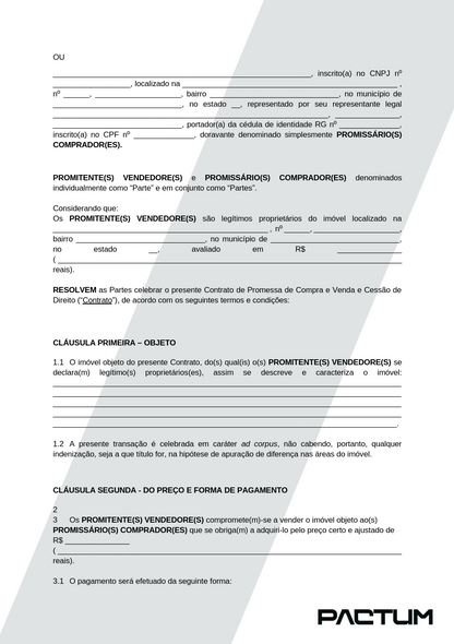 CONTRATO DE PROMESSA DE COMPRA E VENDA E CESSÃO DE DIREITO - ASSINATURA