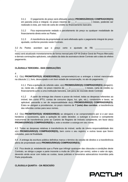 CONTRATO DE PROMESSA DE COMPRA E VENDA E CESSÃO DE DIREITO - ASSINATURA