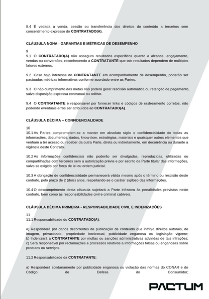CONTRATO DE PARCERIA COM INFLUENCIADOR - ASSINATURA